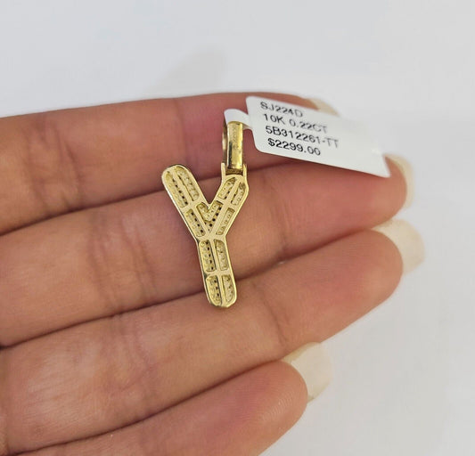 10k Yellow Gold Diamond Y Charm Pendant Initial Alphabet Letter Real Genuine