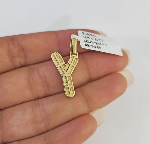 10k Yellow Gold Diamond Y Charm Pendant Initial Alphabet Letter Real Genuine