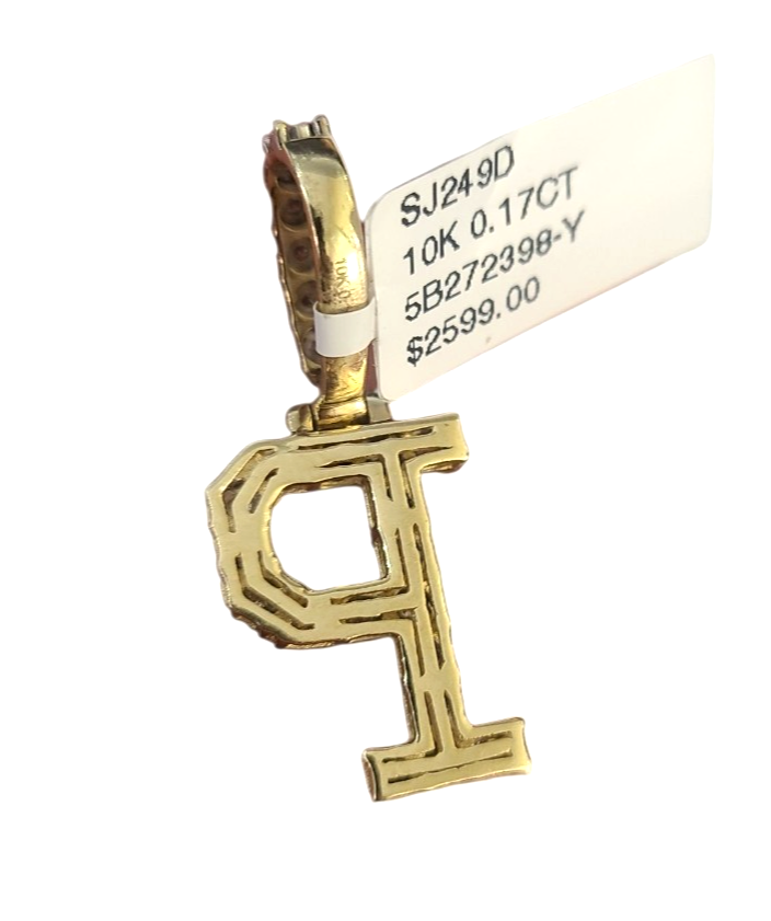 10K Gold Miami Cuban Chain P Diamond Initial 18"-24" 2mm Pendant Necklace SET
