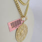 Real 14k Chain Mayan Calendar Charm Set Miami Cuban Link 4mm Necklace Pendant