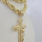 Real 10k Rope Chain Jesus Cross Charm Set 12mm 20"-30" Inch Necklace Yellow Gold