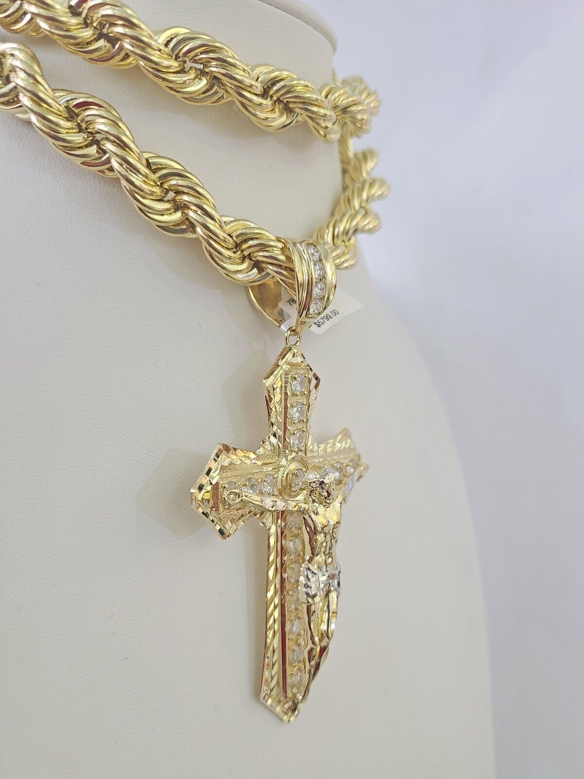 Real 10k Rope Chain Jesus Cross Charm Set 12mm 20"-30" Inch Necklace Yellow Gold