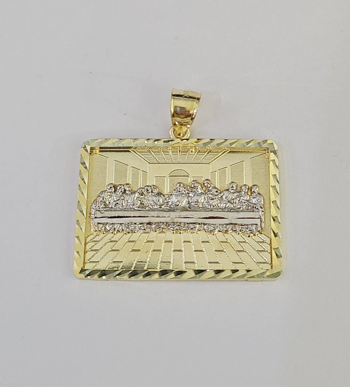 Real 10k Last Supper Pendant Charm Yellow Gold 1.25" Diamond Cut Genuine