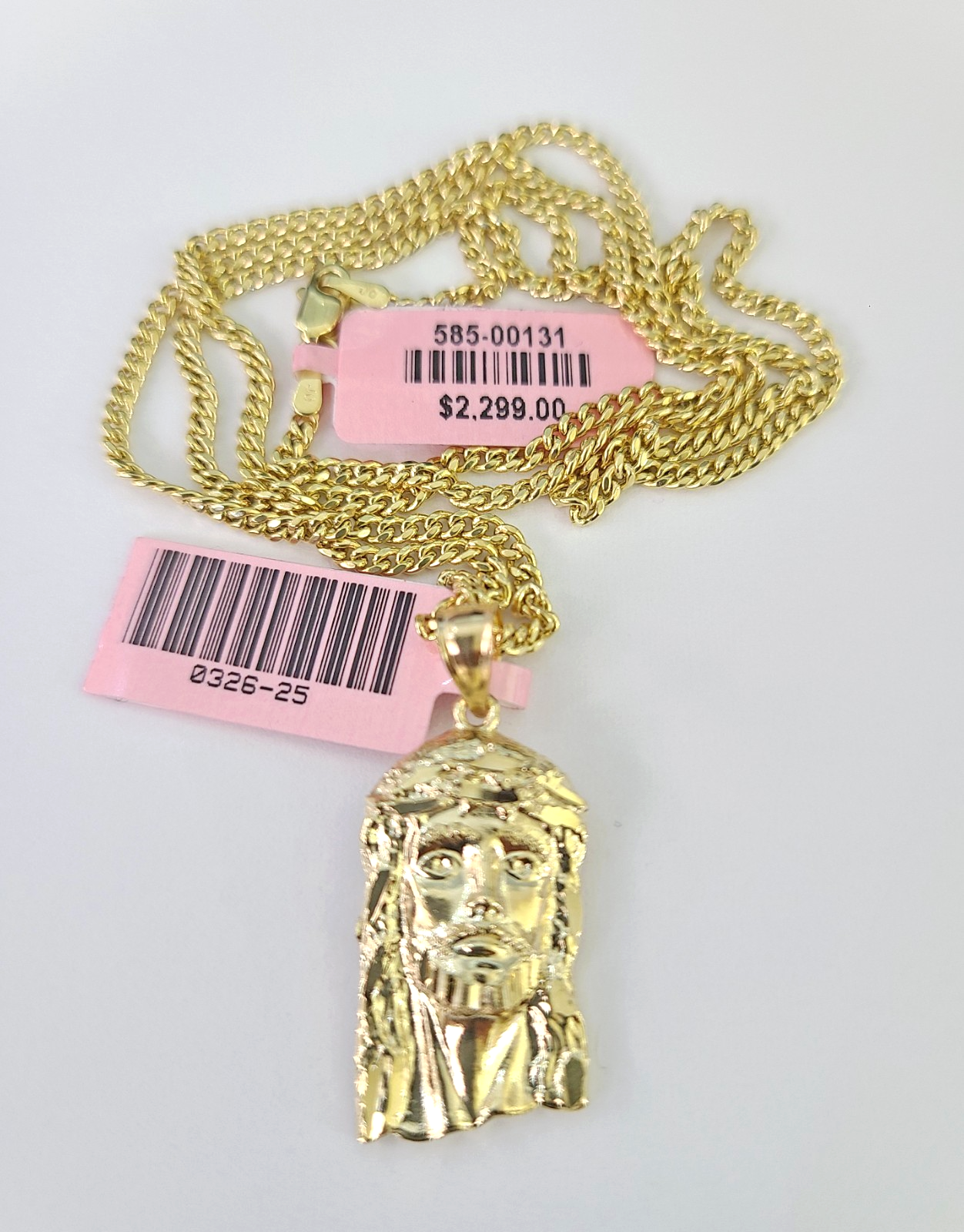 14k Miami Cuban Chain Jesus Head Charm Pendant 2mm 18"24" inch SET Necklace