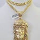 10K Miami Cuban Link Chain Jesus Head Pendent Charm 8mm 20"-30" Necklace Gold