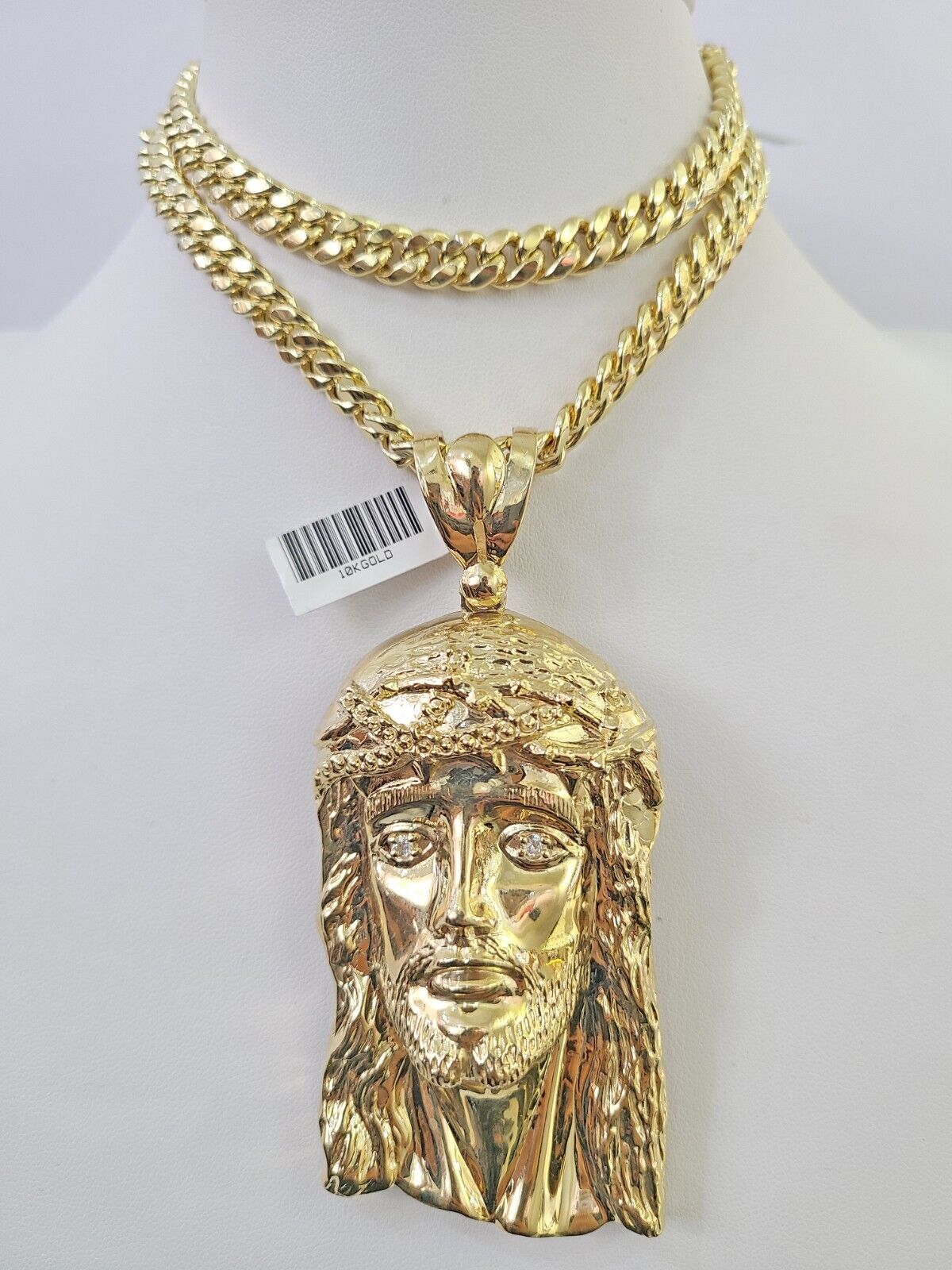 10K Miami Cuban Link Chain Jesus Head Pendent Charm 8mm 20"-30" Necklace Gold