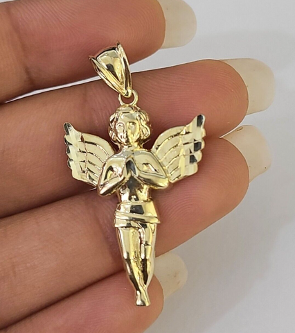 10K Real Praying Hands Charm Pendant Yellow Gold 1.5" Genuine