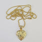 10K Solid Franco Chain Nugget Heart Pendant Charm Necklace 18"-24" 1mm Gold