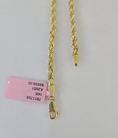 14k Rope Chain Solid Yellow Gold 3mm 18"-26" Inch Men Women Genuine Necklace