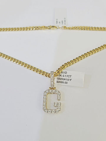 10K Gold Miami Cuban Chain G Initial Diamond Charm Length 18"-26" 3mm REAL