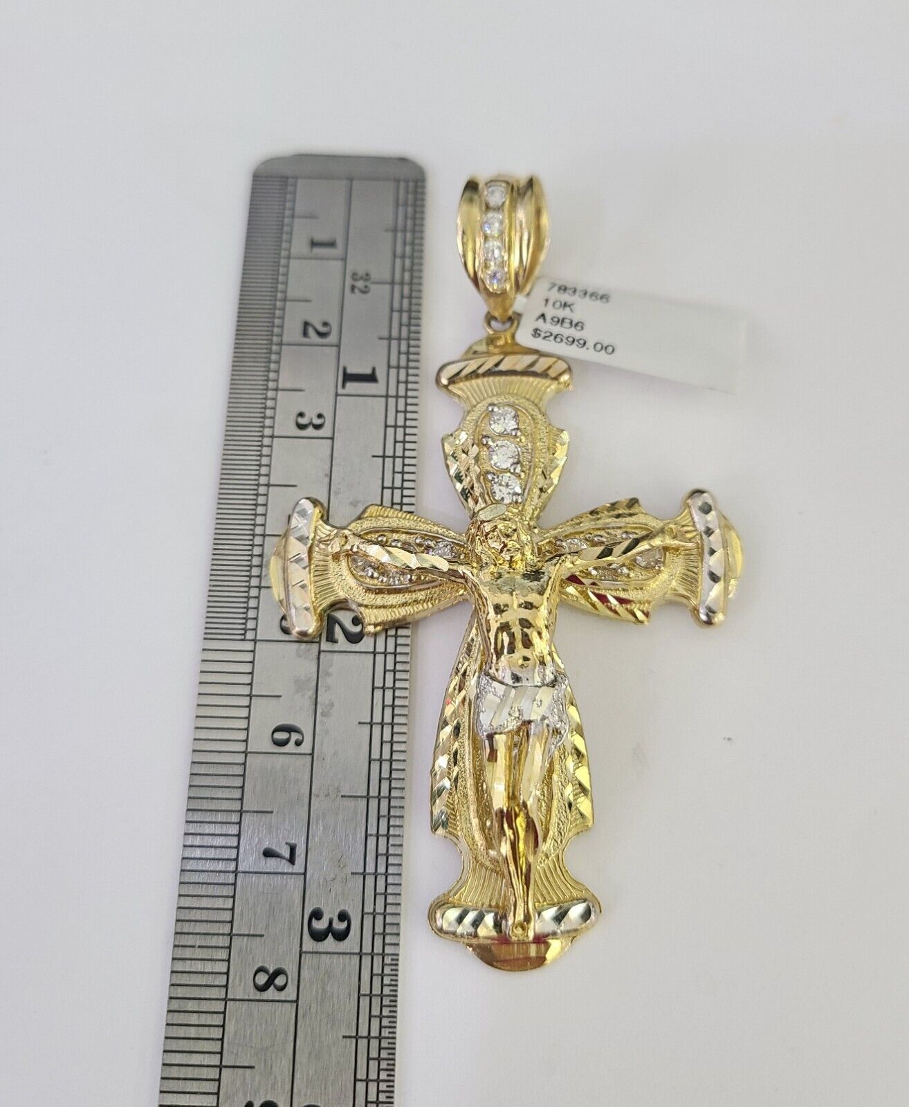 10k Gold Chain Cross Charm Solid Cuban Curb Necklace 9mm 20"-30" Diamond Cut SET