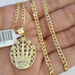 10k Solid Gold Cuban Curb Chain Crown Pendant 2.5mm 18"-26" SET Necklace