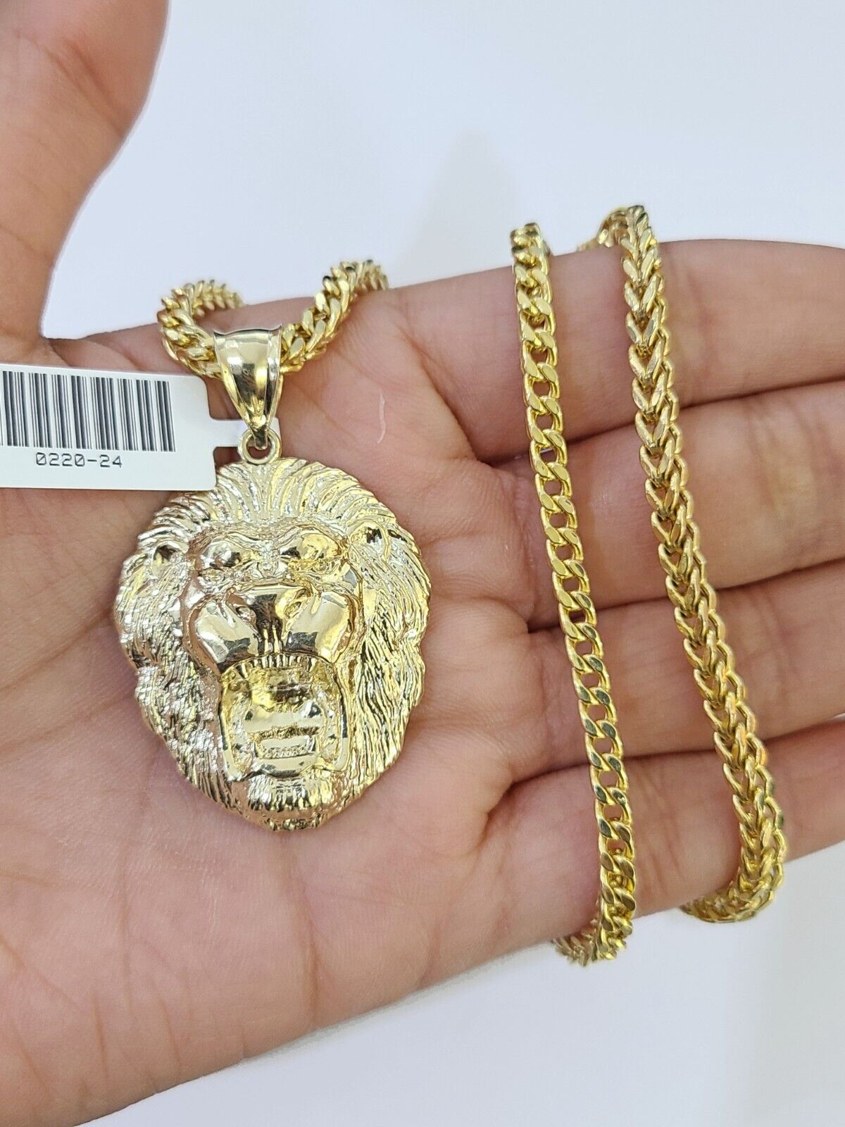 10K Gold Franco Chain Lion Charm Length 18-26 inches 3mm REAL Yellow