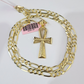 14k Solid Figaro Chain Ankh Jesus Cross Pendant Gold 4mm 18-28 inch SET Necklace