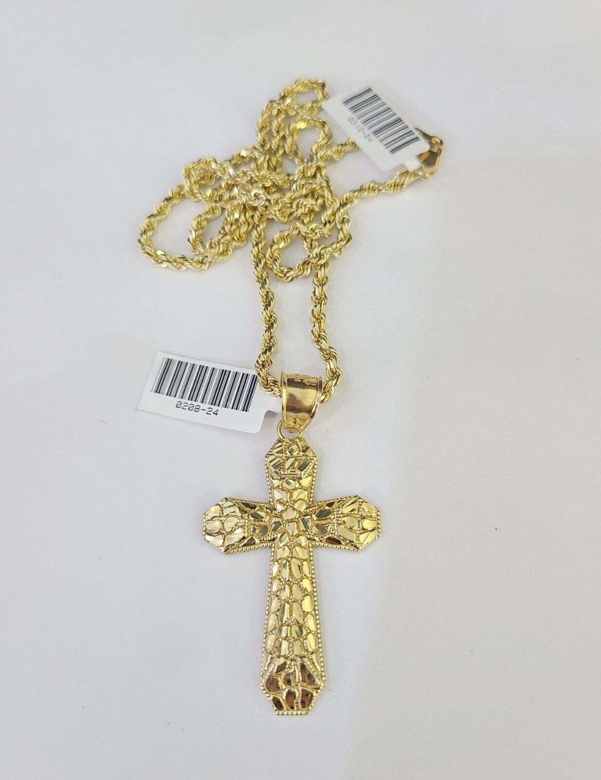 Real 10k Solid Rope Chain Jesus Cross Charm Set 3mm 20"-30" Inch Necklace Gold