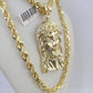 Real 10k Solid Rope Chain Jesus Head Charm Set 6mm 20"-30" Inch Necklace Gold