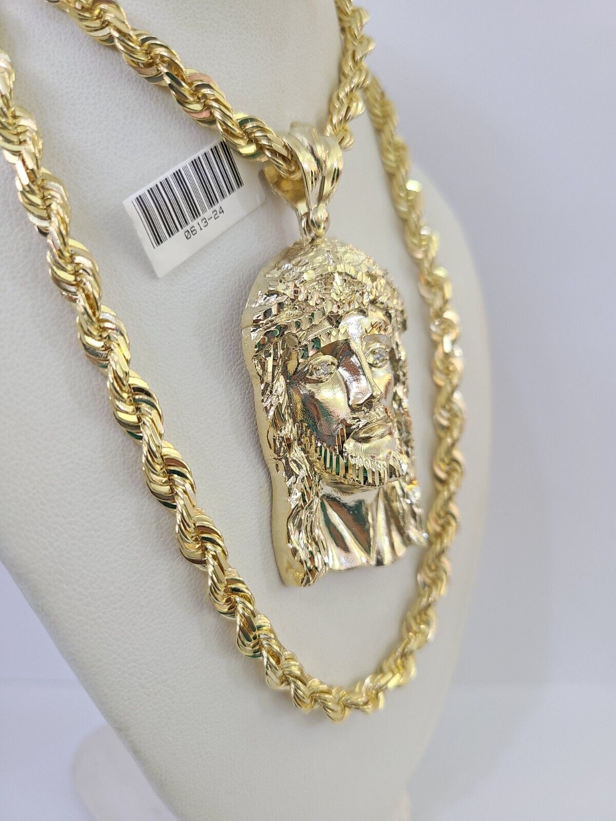 Real 10k Solid Rope Chain Jesus Head Charm Set 6mm 20"-30" Inch Necklace Gold