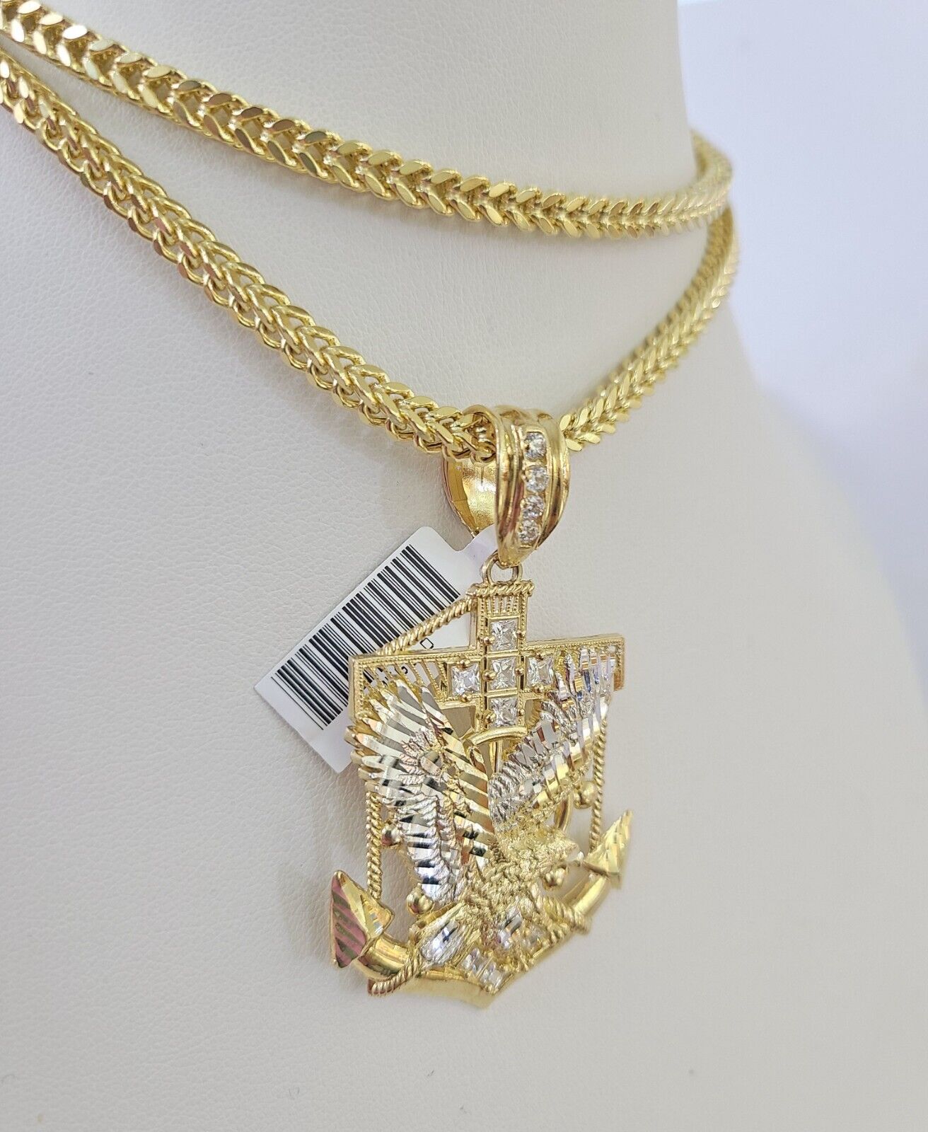 10K Franco Chain Eagle Anchor Pendant Charm Necklace 20"-28" 4mm Yellow Gold SET