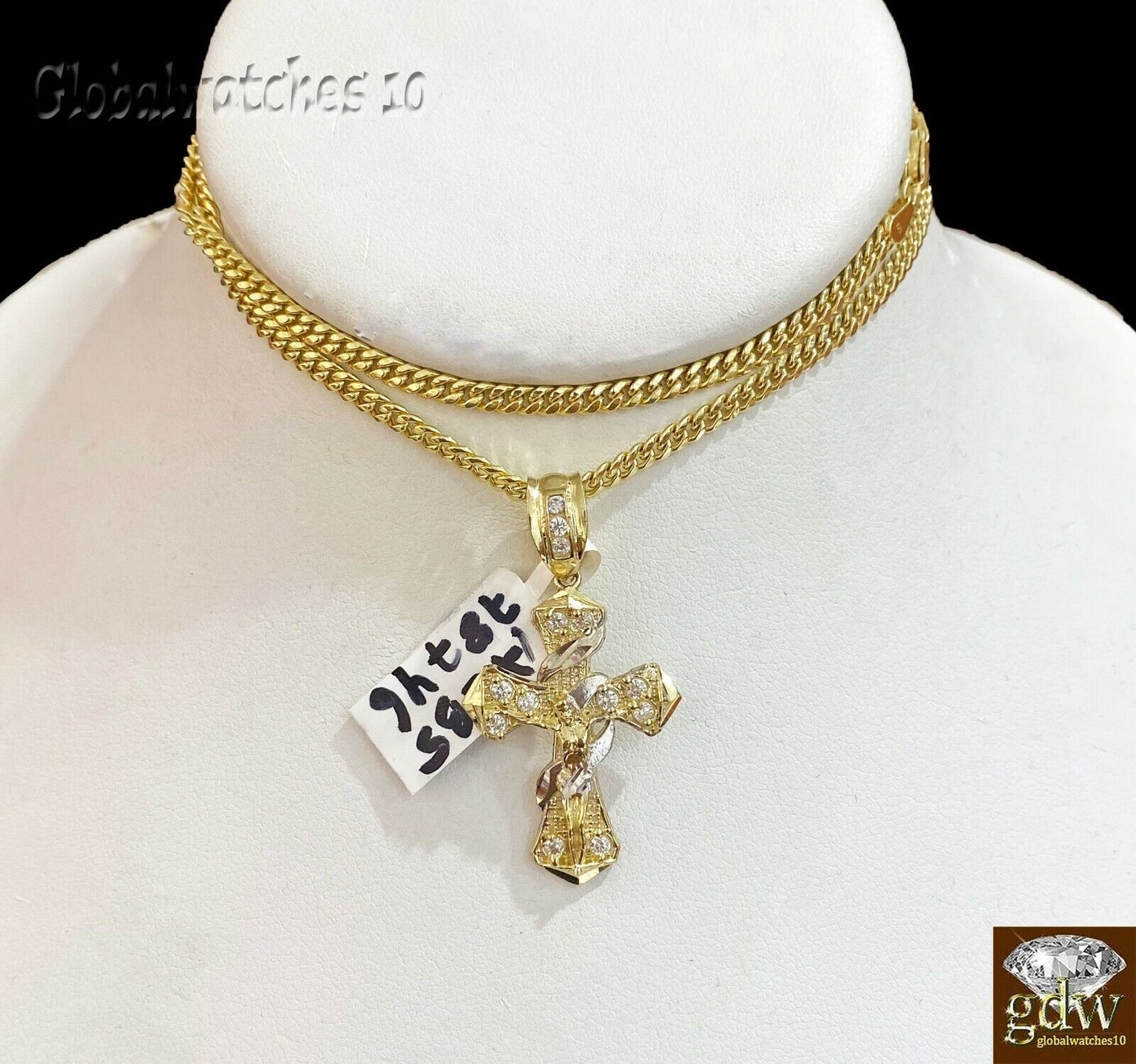 10k Gold Men Cross Charm Pendant Miami Cuban Rope Chain 20 22 24 26 Inch