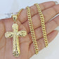 10K Gold Miami Cuban Chain Jesus Cross Charm Length 18"-26" 4mm REAL Yellow