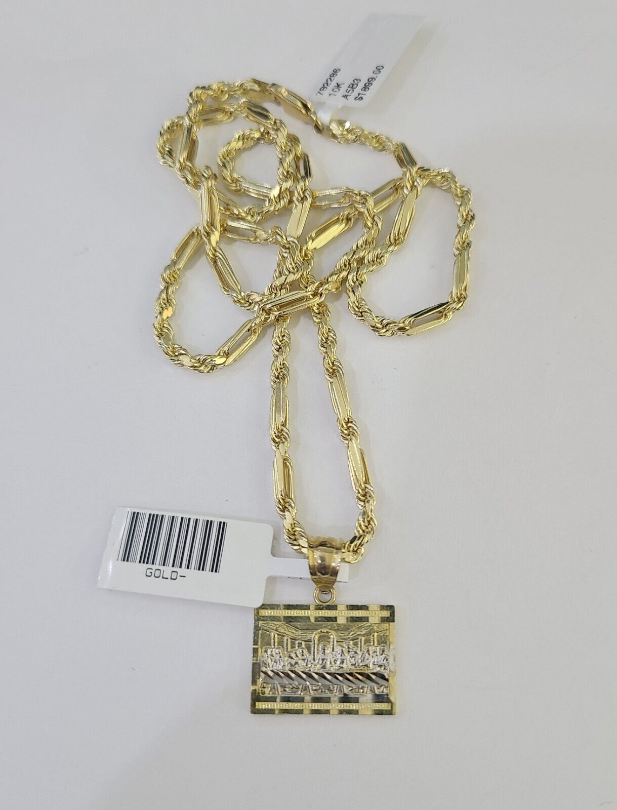 10k Milano Rope Chain Last Supper Charm Necklace SET 3mm 18" 20" 22" 24"