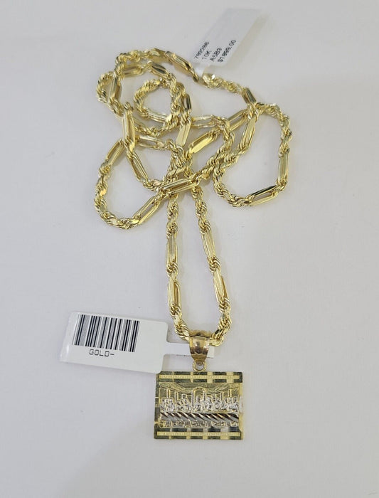 10k Milano Rope Chain Last Supper Charm Necklace SET 3mm 18" 20" 22" 24"