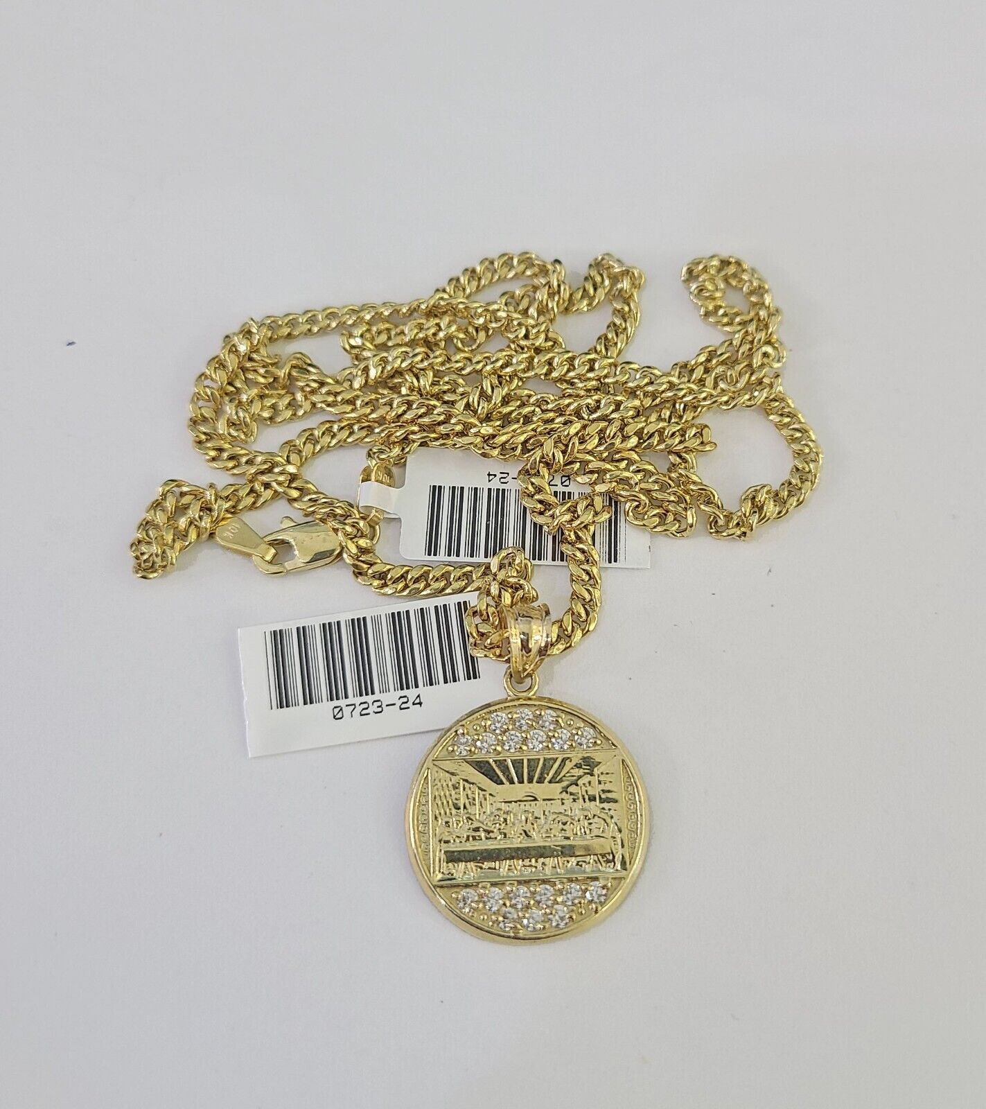 10K Gold Miami Cuban Chain Last Supper Charm 18"-30" 3mm REAL Pendant Necklace