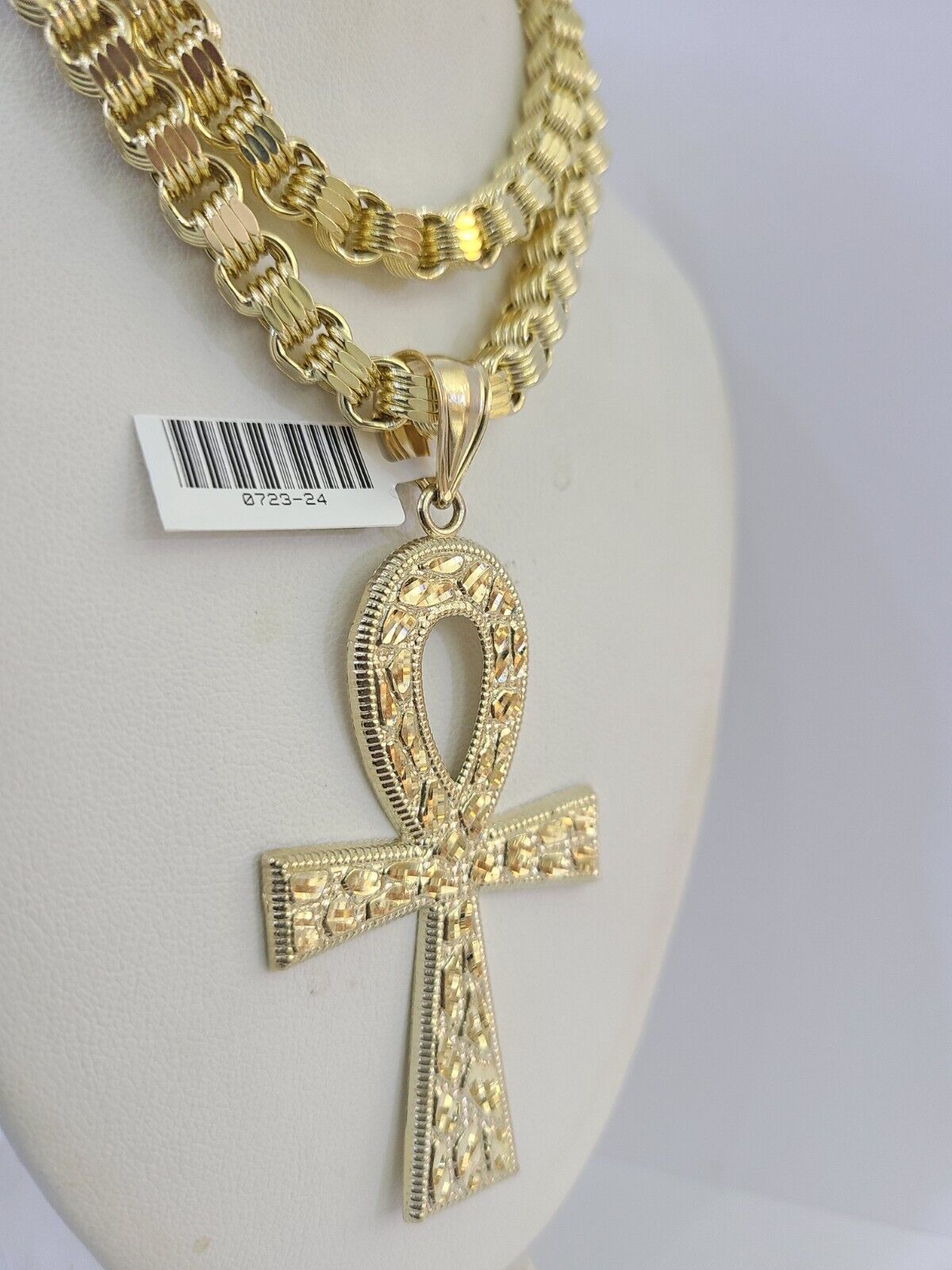 10k Gold Byzantine Necklace Jesus Cross Charm 20-30 inches 6mm SET Chain Pendant