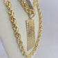 Real 10k Rope Chain 100$ Bill Money Charm Set 7mm 20"-28" Inch Necklace Gold