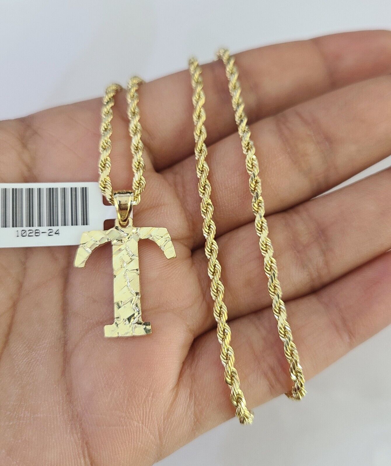 10k Gold Initial T Charm Rope Chain 16"-26" 2.5mm SET Necklace Alphabet Pendant