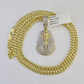 10k Miami Cuban Chain Diamond Pharaoh Charm Set 4mm 18"-28" Necklace Gold