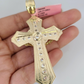 14k Gold Chain Jesus Cross Charm Solid Cuban Curb 10mm 20"-30" SET Necklace