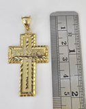 10k Real Last Supper Cross Charm Pendant Yellow Gold Men Women Diamond cuts 2"