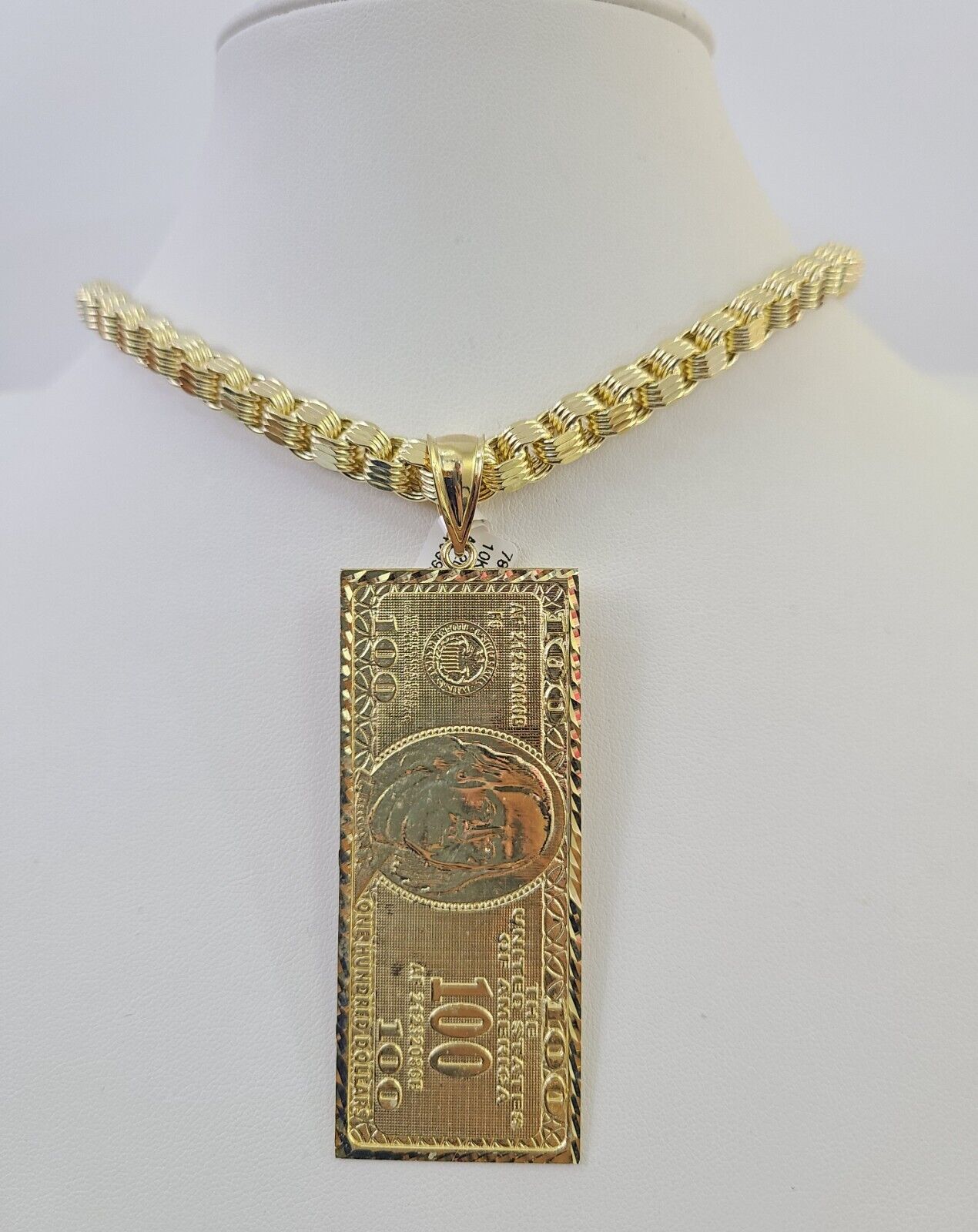 10k Gold Byzantine Necklace Money Dollar Charm 20-30 inch 6mm SET Chain Pendant
