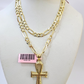 14k Solid Figaro Chain Ankh Jesus Cross Pendant Gold 4mm 18-28 inch SET Necklace