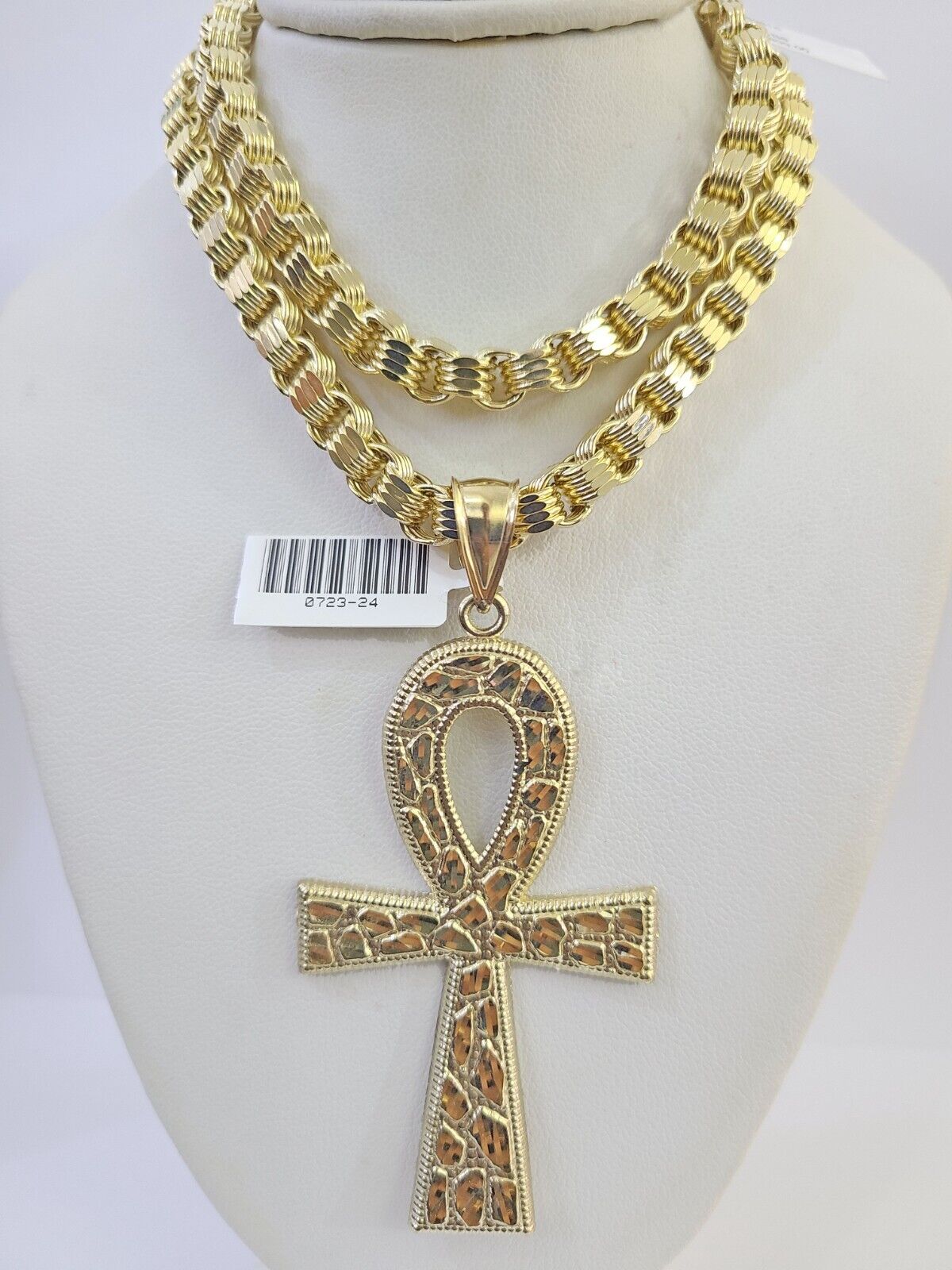 10k Gold Byzantine Necklace Jesus Cross Charm 20-30 inches 6mm SET Chain Pendant