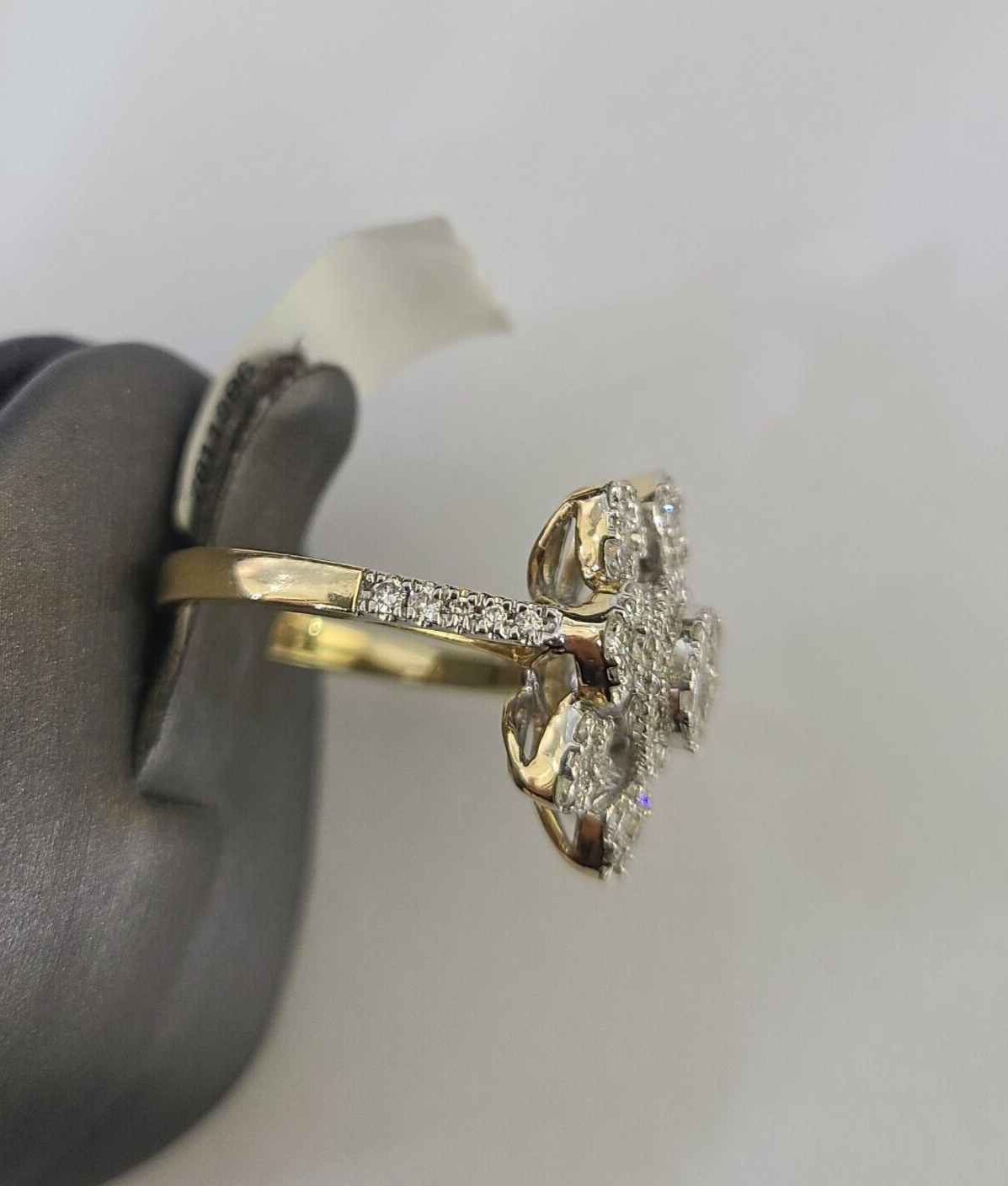 Real 14k Diamond Flower Ladies Ring Yellow Gold Women Engagement Wedding