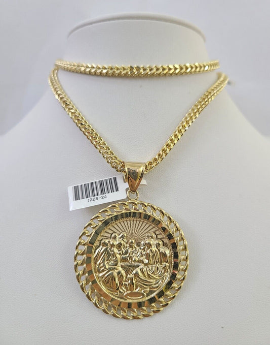 10K Franco Chain Last Supper Charm Necklace 20"-28" 4mm Gold SET Yellow