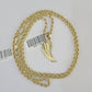 10k 2.5mm Rope Chain Angel Wings Pendant 18"-30" Yellow Gold Set Charm Necklace