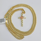 10k Gold Chain Miami Cuban Jesus Cross Charm Pendant Set 4mm 18"28" Necklace