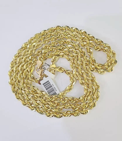 Solid 10k Gold Rope chain Necklace 22 Inch 6mm Diamond Cut REAL 10kt Yellow Gold