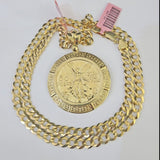 14k Gold Chain Centanario Coin Charm Solid Cuban Curb 5mm 20"-28" SET Necklace