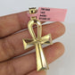 Real 14k Chain Cross Charm Set Miami Cuban Link 4mm Necklace Pendant Yellow Gold