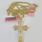 Real 14k Solid Chain Cross Charm Set Miami Cuban Link 3mm Necklace Pendant Gold