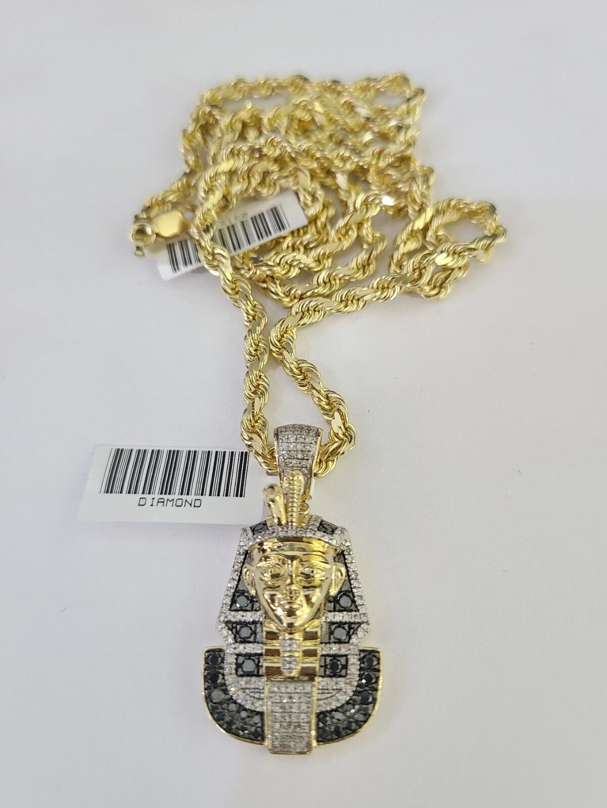 10k Solid Rope Chain Pharaoh Charm Diamond Set 4mm 20"-28" Necklace Gold Yellow