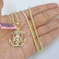 Real 14k Yellow Gold Rope Chain Jesus Anchor Charm Set 3mm 18"-26" Necklace