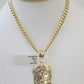 10k Yellow Gold Chain Jesus Head Charm Pendant Set 5mm Miami Cuban Link Necklace