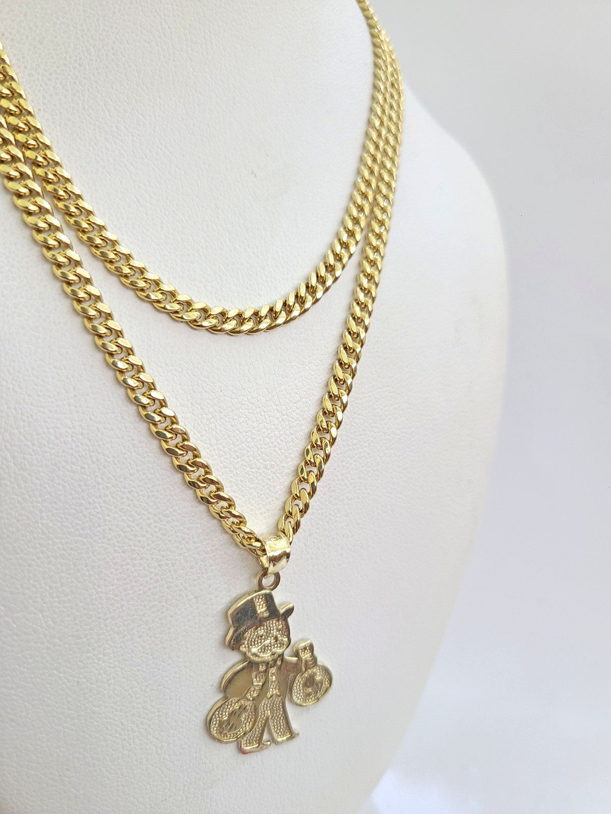 10k Gold Chain Miami Cuban Grandpa Money Bag Charm Set 4mm 18"28" Necklace