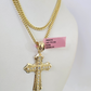 14k Miami Cuban Chain Jesus Cross Charm Pendant 3mm 18"24" inch SET Necklace