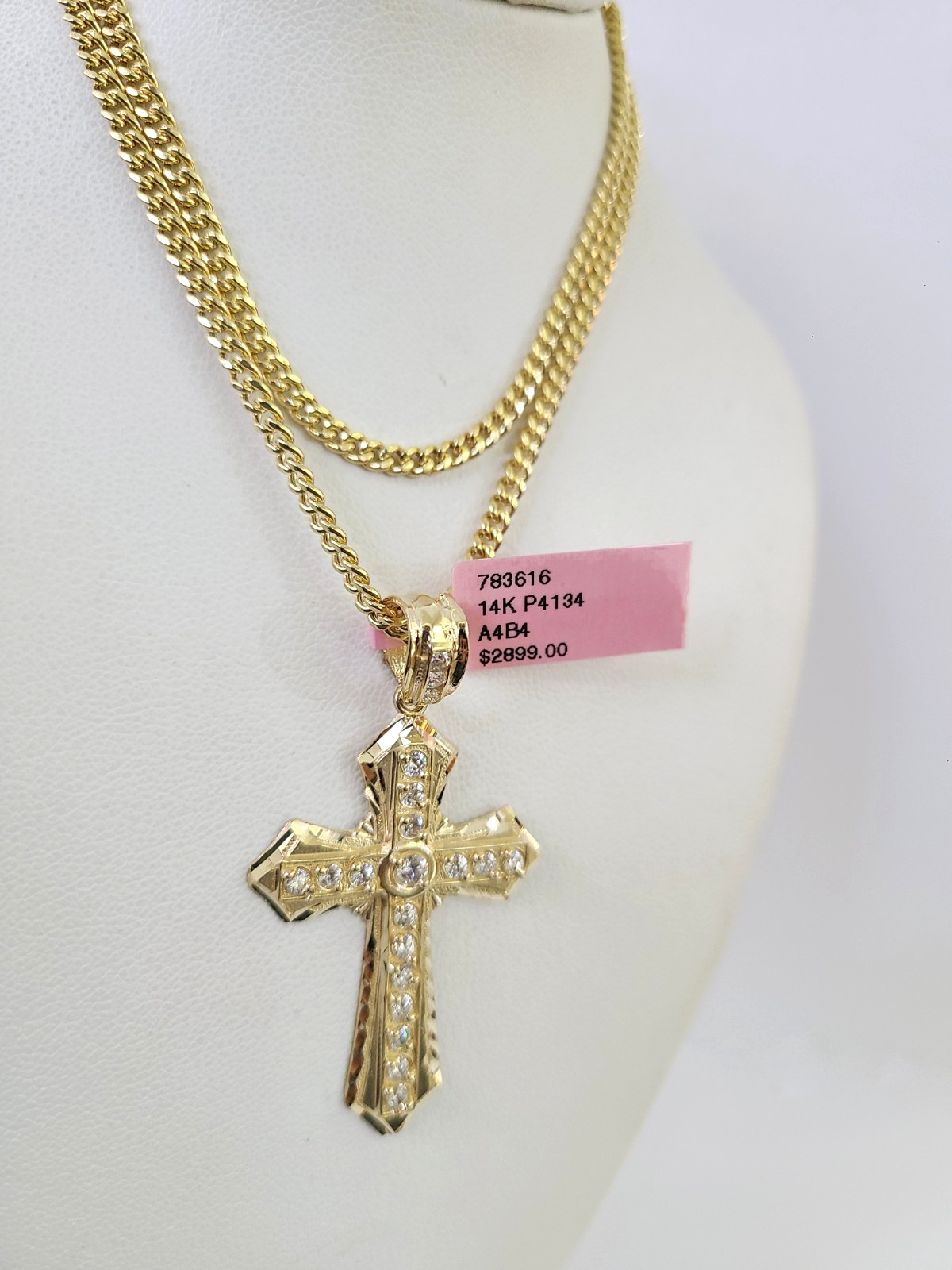 14k Miami Cuban Chain Jesus Cross Charm Pendant 3mm 18"24" inch SET Necklace